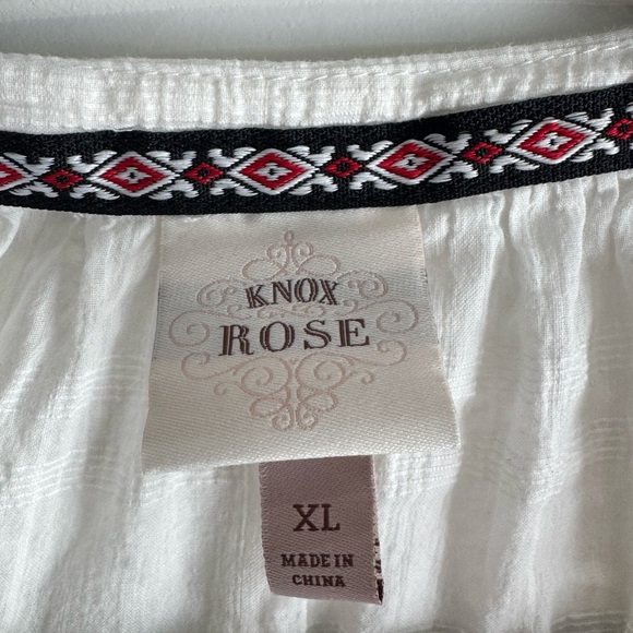 Knox Rose White Peasant Blouse XL Boho Puff Sleeve Tassel Top - Picture 2 of 2